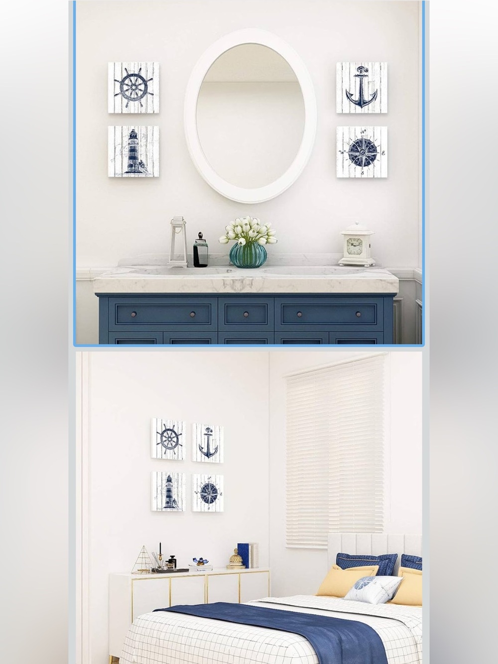 Adecuado Nautical Wall Art 12x12 Inch, 4 Panels Artwork